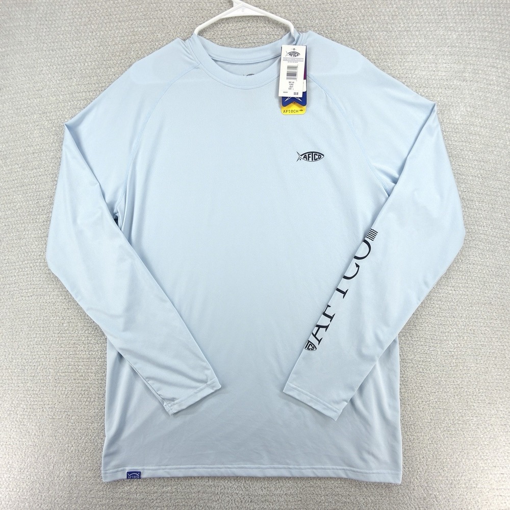 NWT AFTCO Yurei Fishing Shirt Mens Large Blue Air-O Mesh UPF 40 Long Sleeve